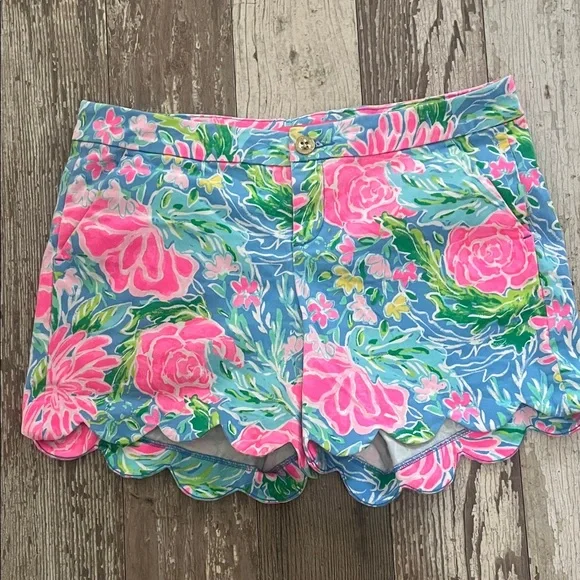 Lilly Pulitzer Blue and Pink Floral High Waist Shorts - Picture 1 of 2